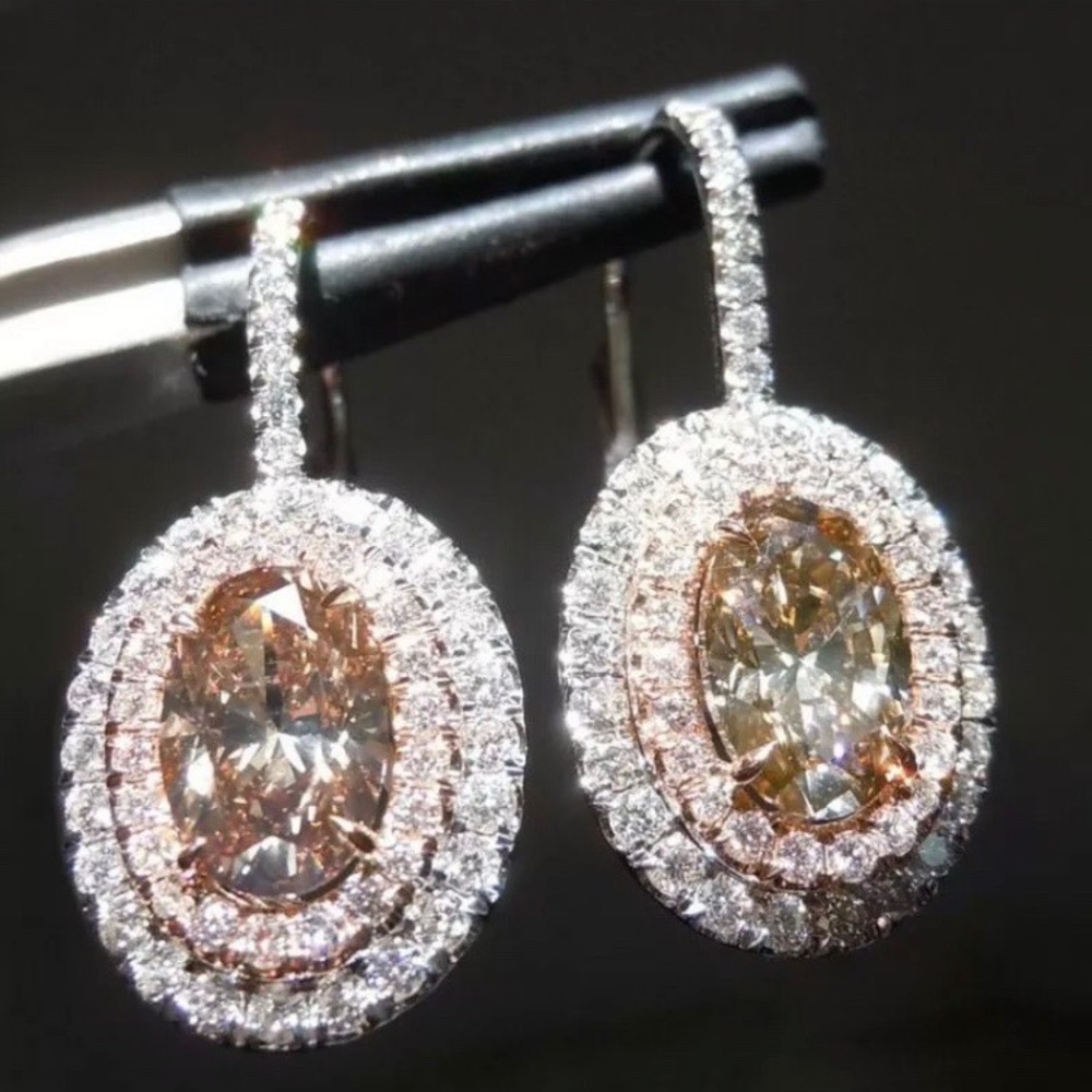 NEW💎18K Rose Gold Oval Morganite Halo Earrings - Picture 4 of 5